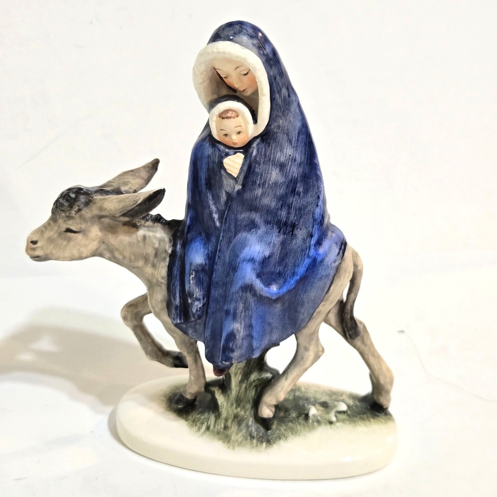 Goebel Flight Into Egypt Figurine Mary Jesus Donkey Blue 1959 W Germany 7.25in